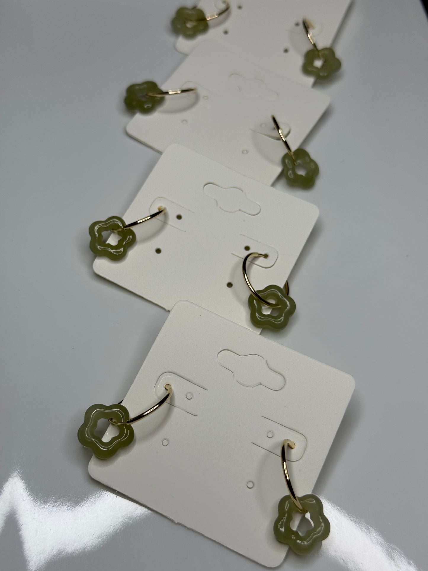 Jade flower hoop earrings