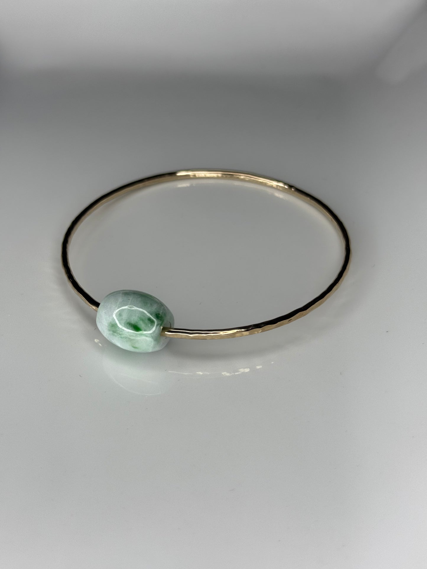 Adult white/green jade barrel bangle