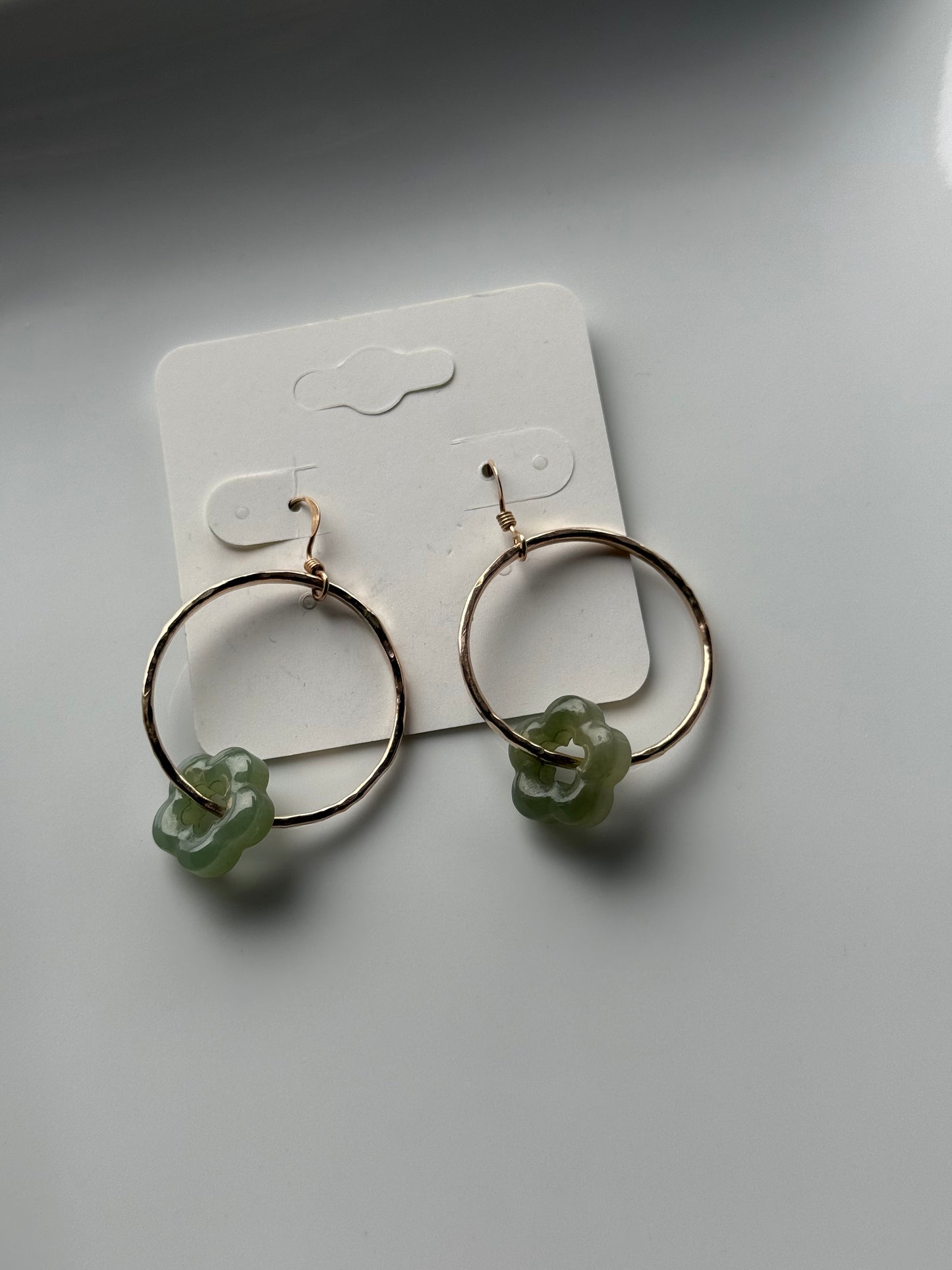 Jade flower hoop earrings