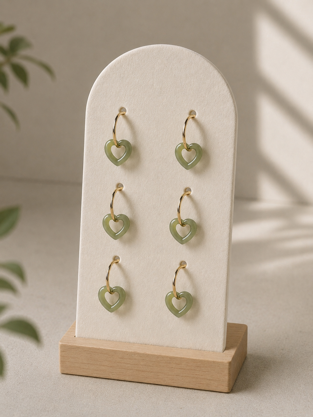 Jade heart hoop earrings