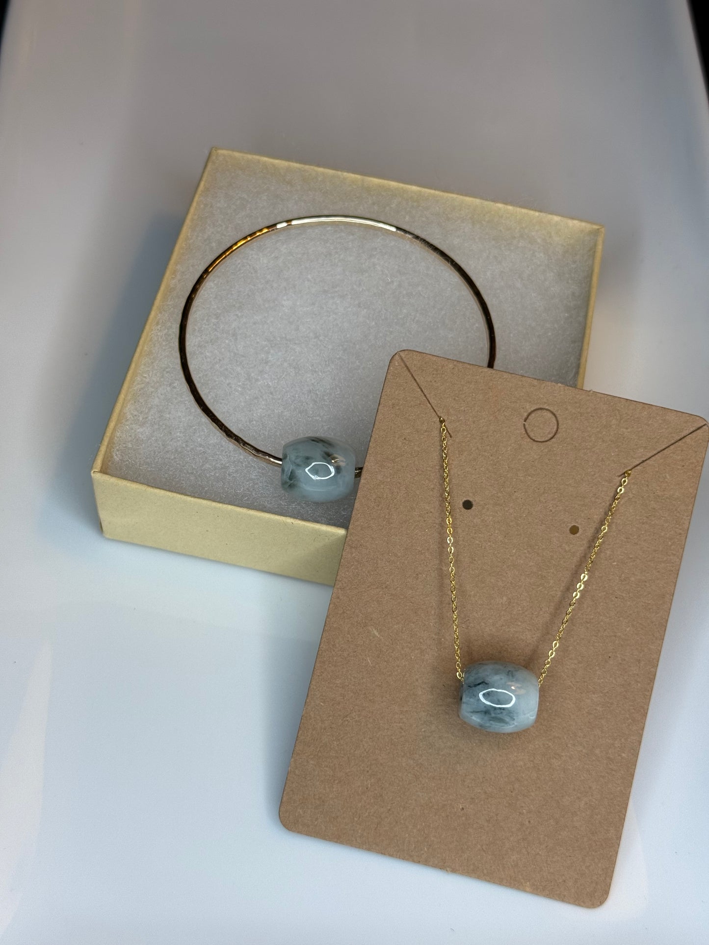14K gold filled jade barrel necklace