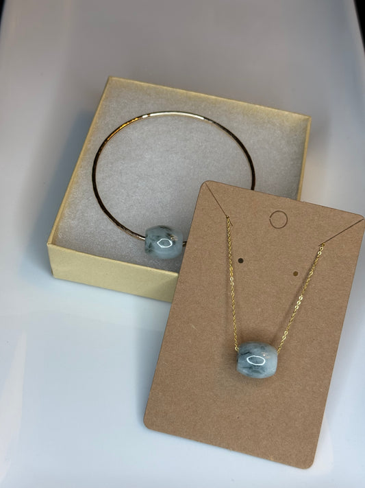 14K gold filled jade barrel necklace