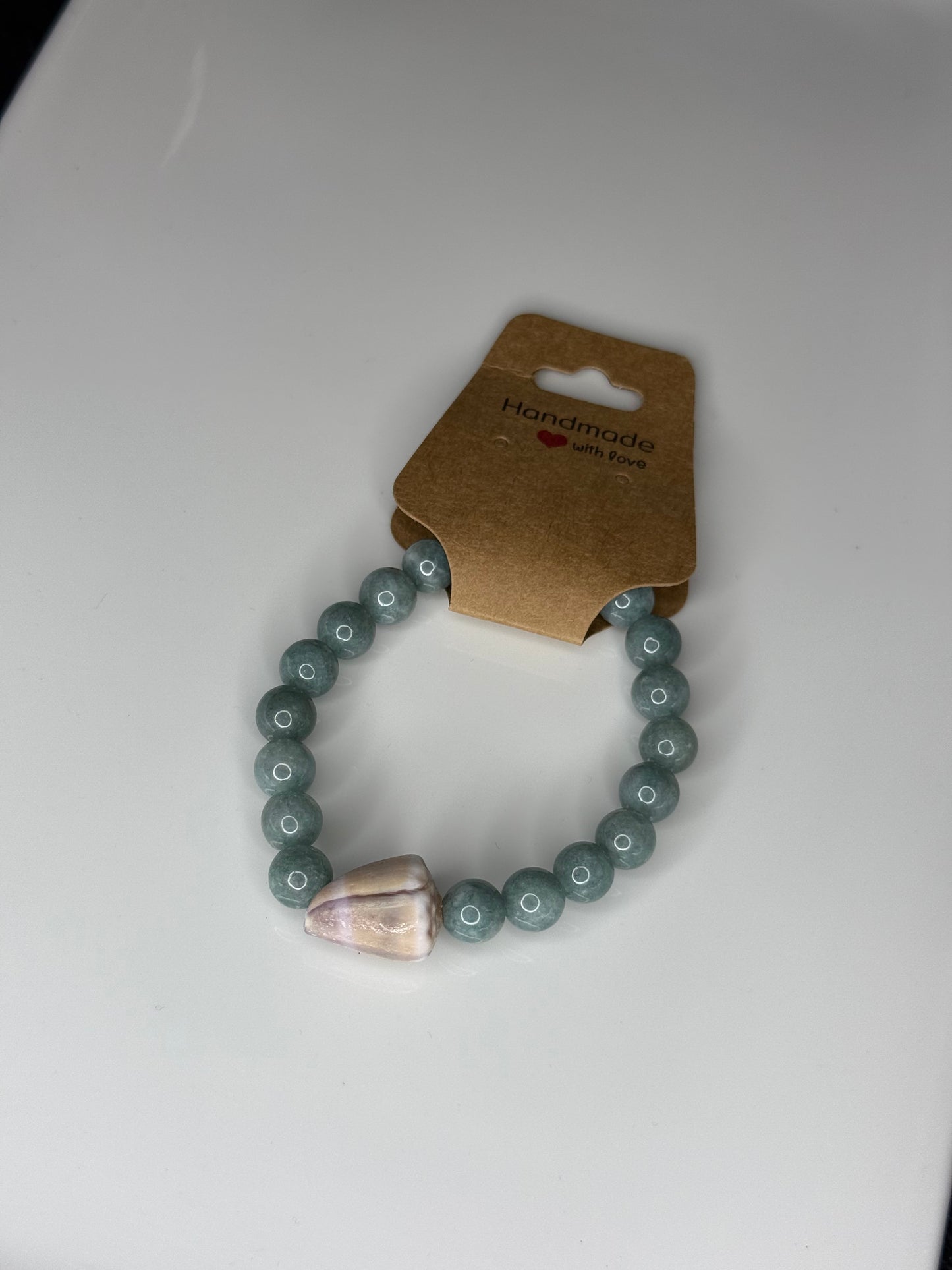 Beaded Cone Shell/Jade Bracelet