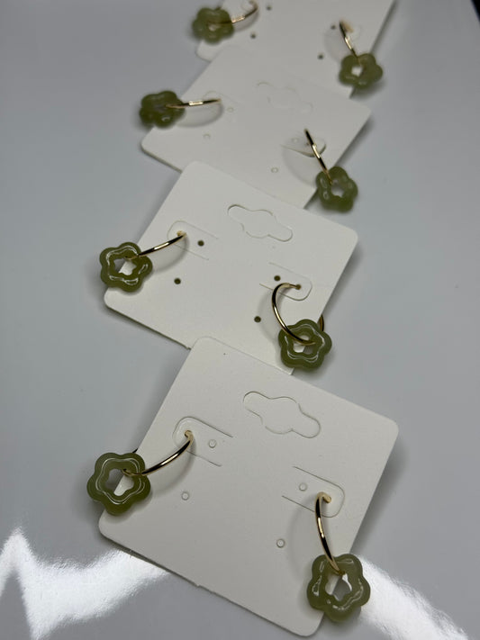 Jade flower hoop earrings