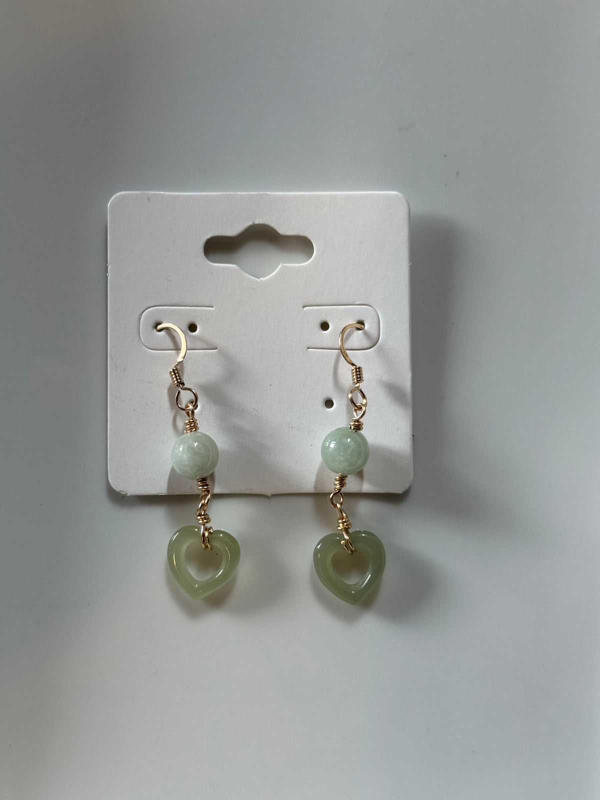 Jade heart drop earring