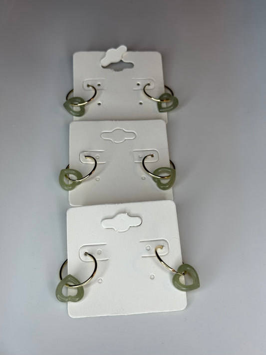 Jade heart hoop earrings