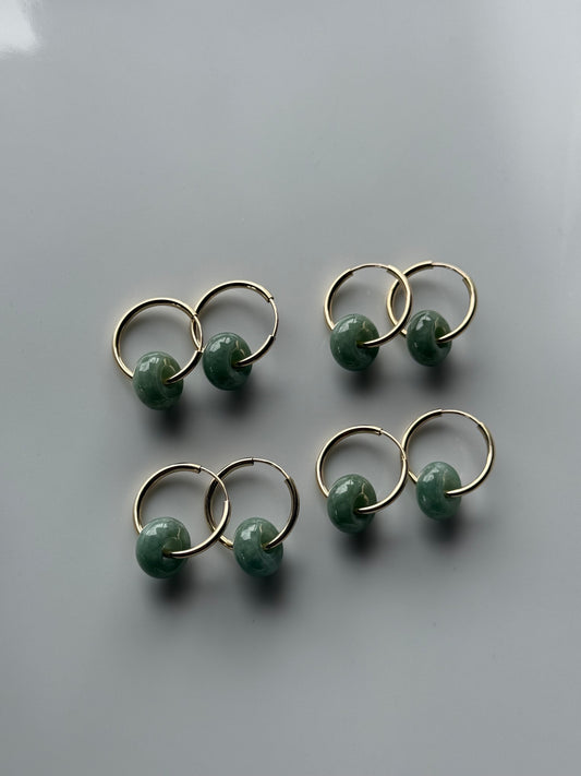 Mini jade donut hoop earrings green