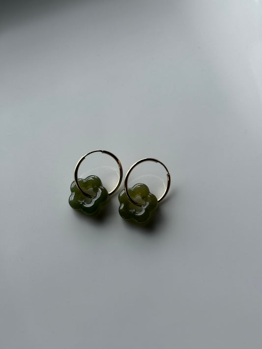 Jade flower hoop earrings