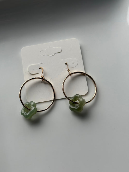 Jade flower hoop earrings