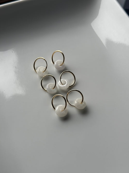 Mini jade donut hoop earrings white