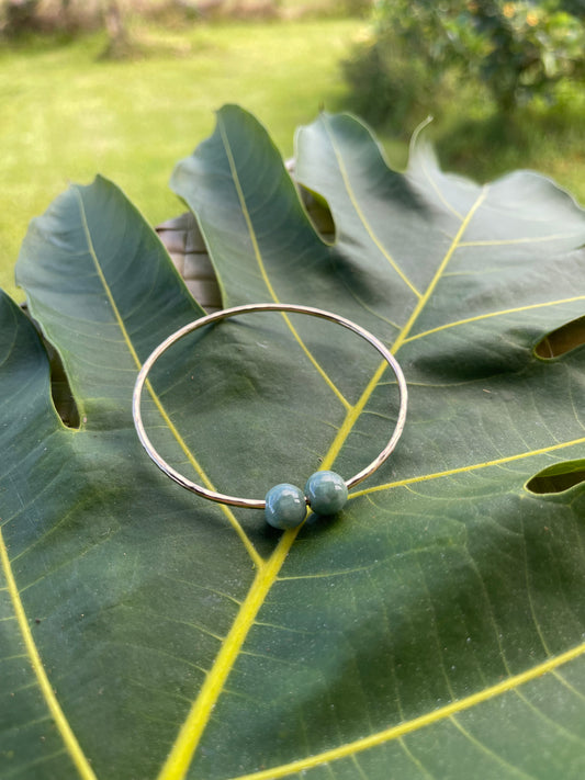 Adult green bead jade bangle